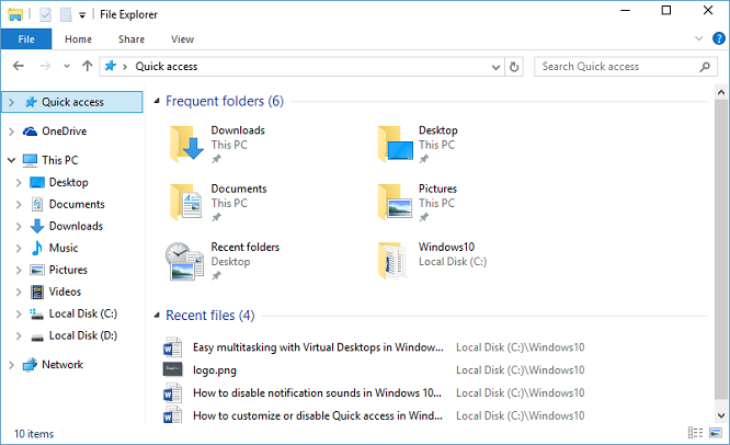 Clear Frequent Folders Windows 10